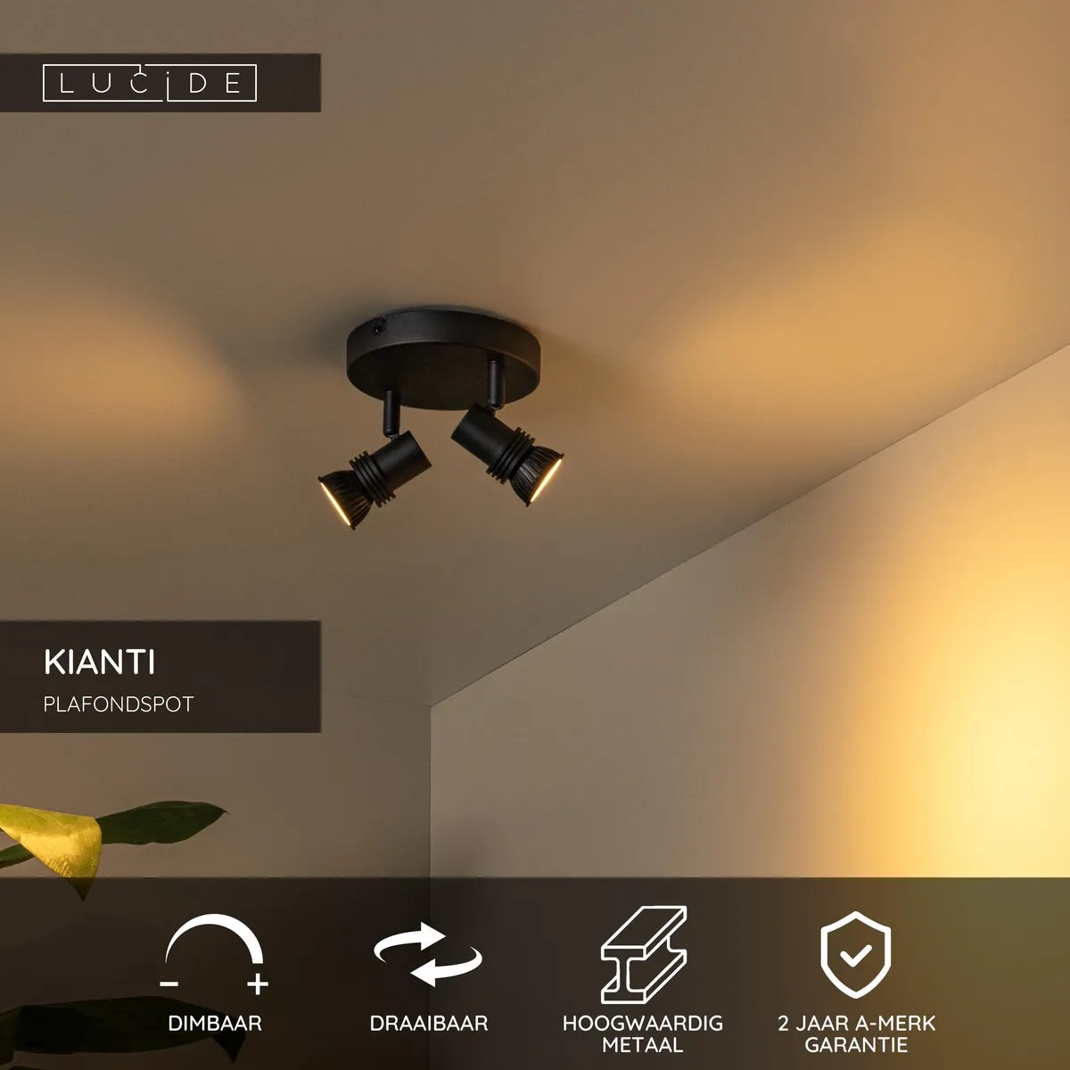 Lucide KIANTI Plafondspot Ø15cm 2xGU10 - Zwart