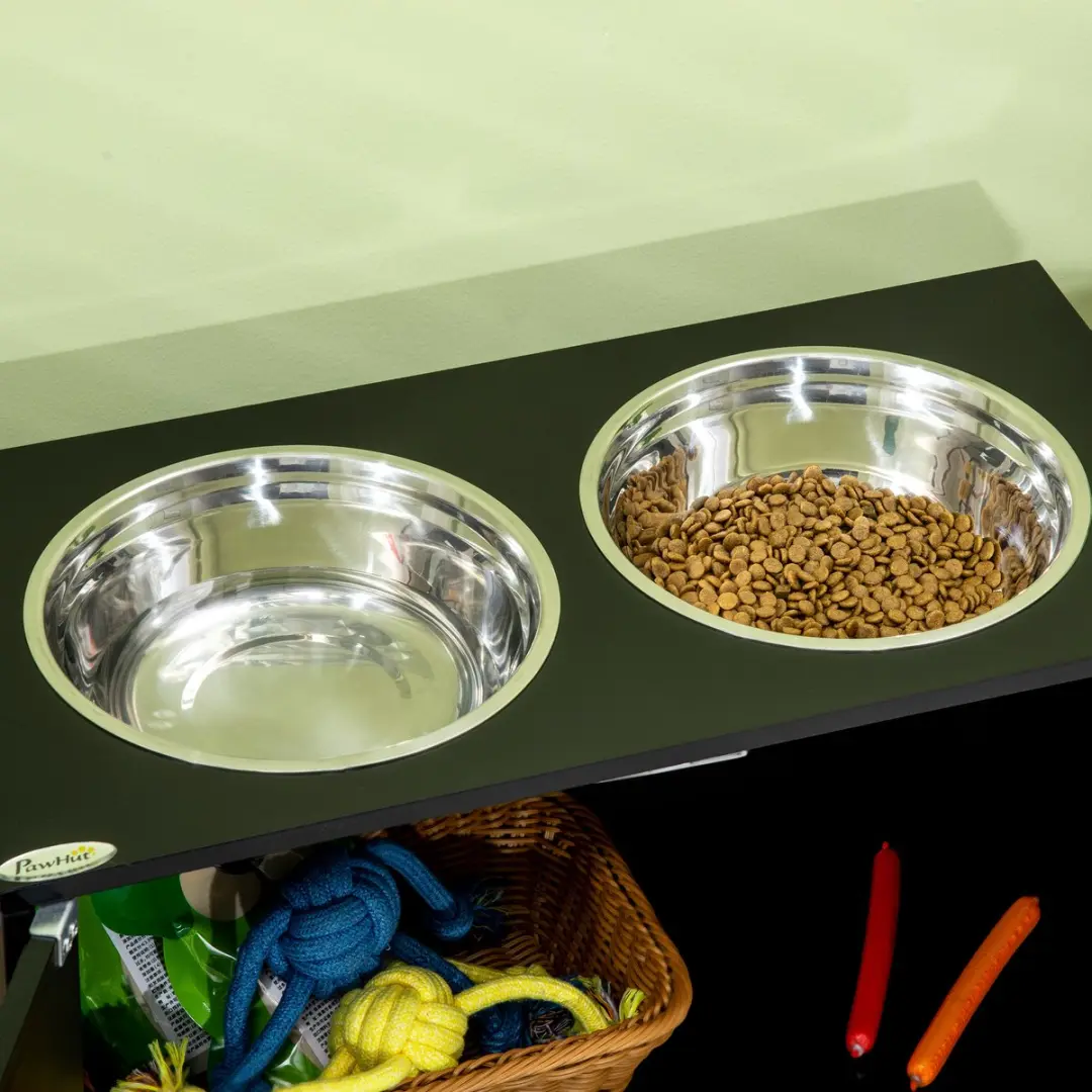 Pawhut Honden Futterstation 2x2000ml - Edelstahlnäpfe - L - Zwart