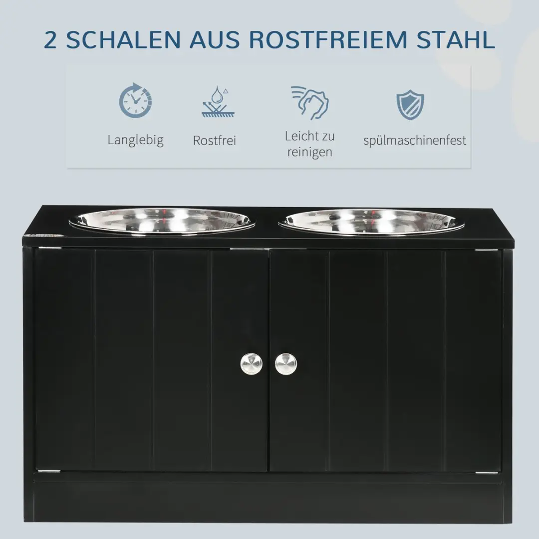 Pawhut Honden Futterstation 2x2000ml - Edelstahlnäpfe - L - Zwart