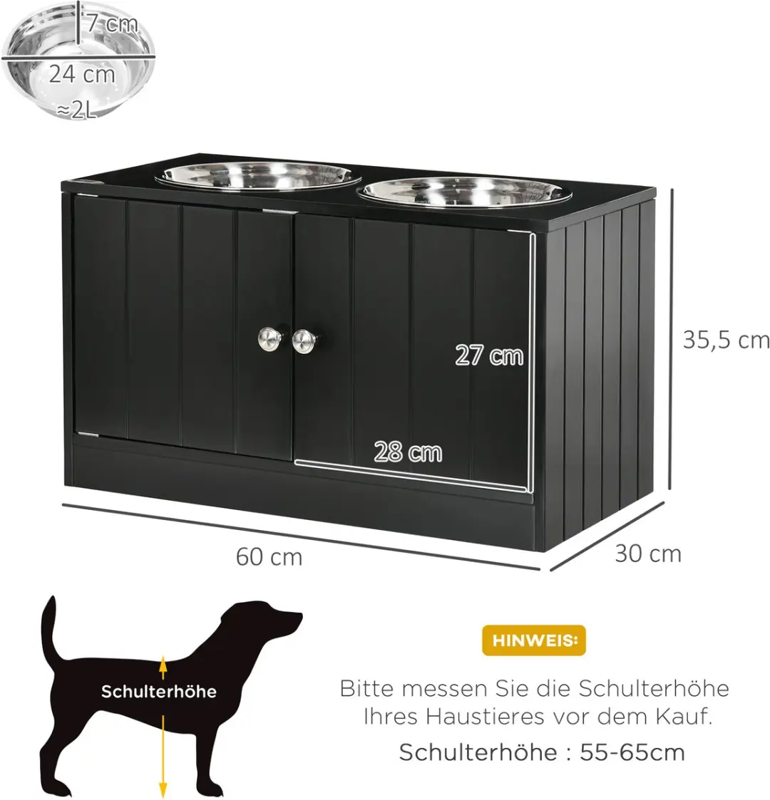 Pawhut Honden Futterstation 2x2000ml - Edelstahlnäpfe - L - Zwart - afbeelding 6 van 6