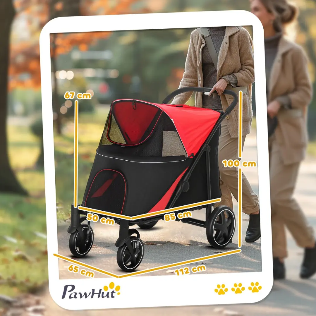 Pawhut Hondenbuggy Foldbaar - Oxfordstof Rood - Incl. Cushion & Tas