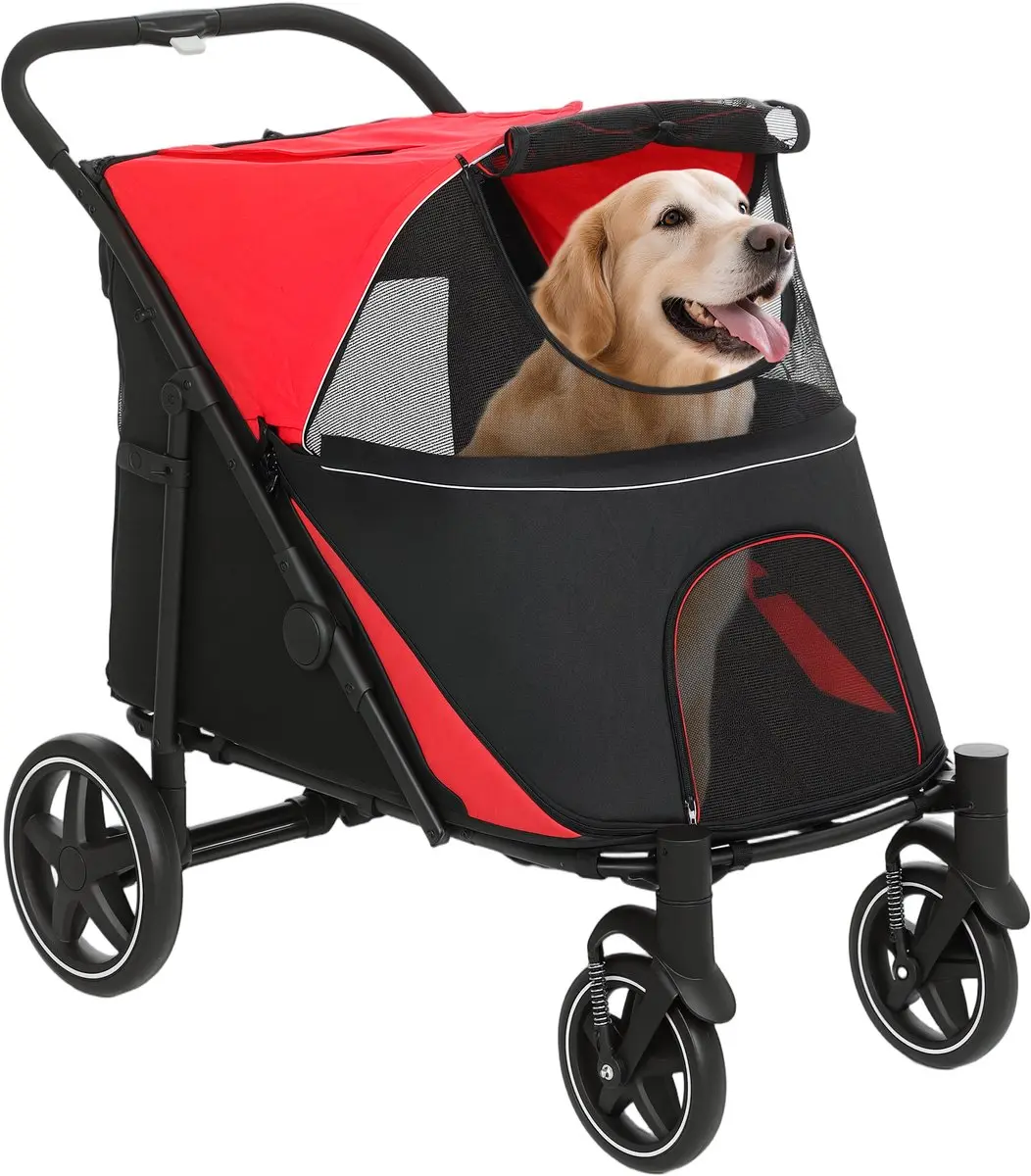 Pawhut Hondenbuggy Foldbaar - Oxfordstof Rood - Incl. Cushion & Tas