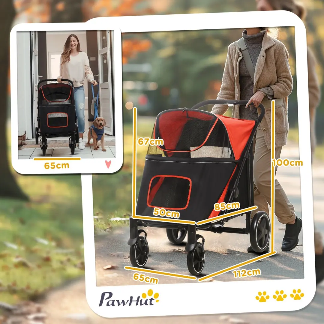 Pawhut Hondenbuggy Foldbaar - Oxfordstof Rood - Incl. Cushion & Tas