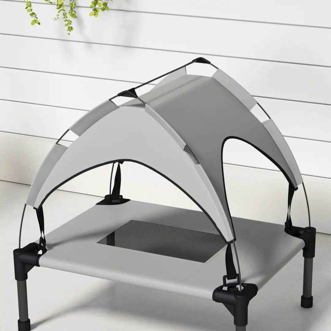 Pawhut Verhoogd Hondenbed met Baldakijn - 61x46x63cm - Hellgrau