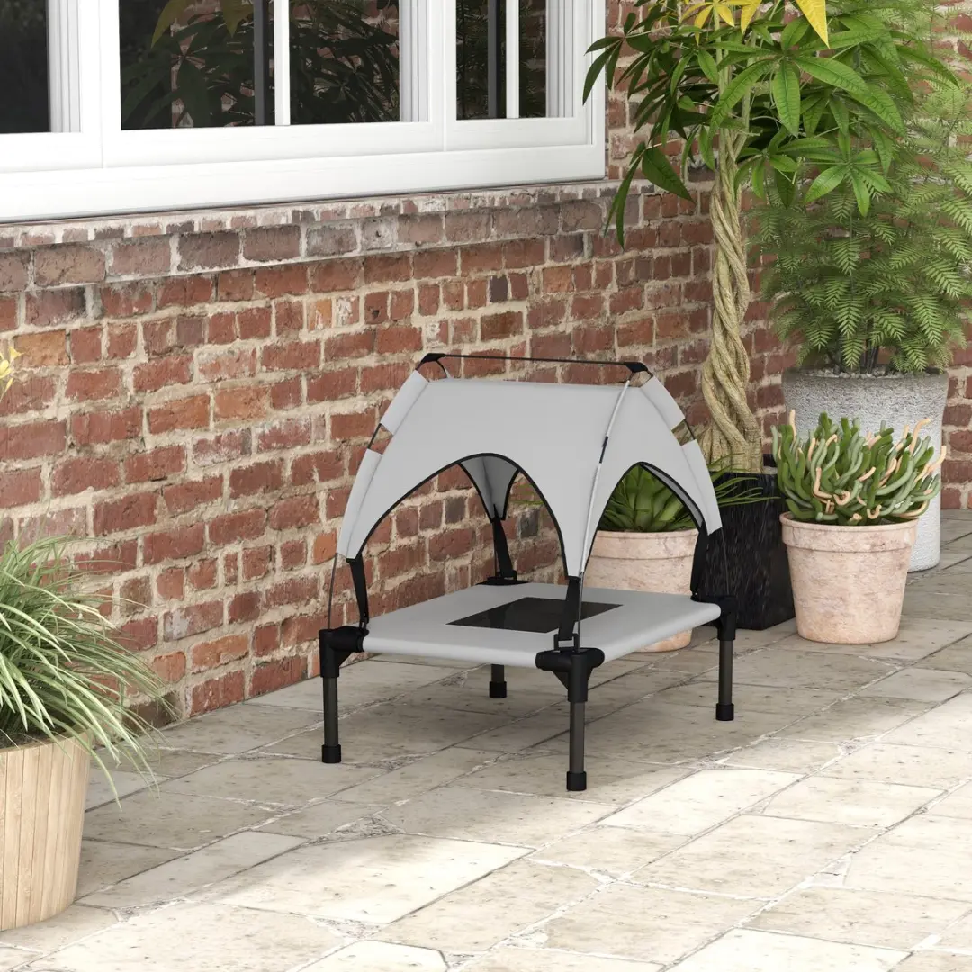 Pawhut Verhoogd Hondenbed met Baldakijn - 61x46x63cm - Hellgrau
