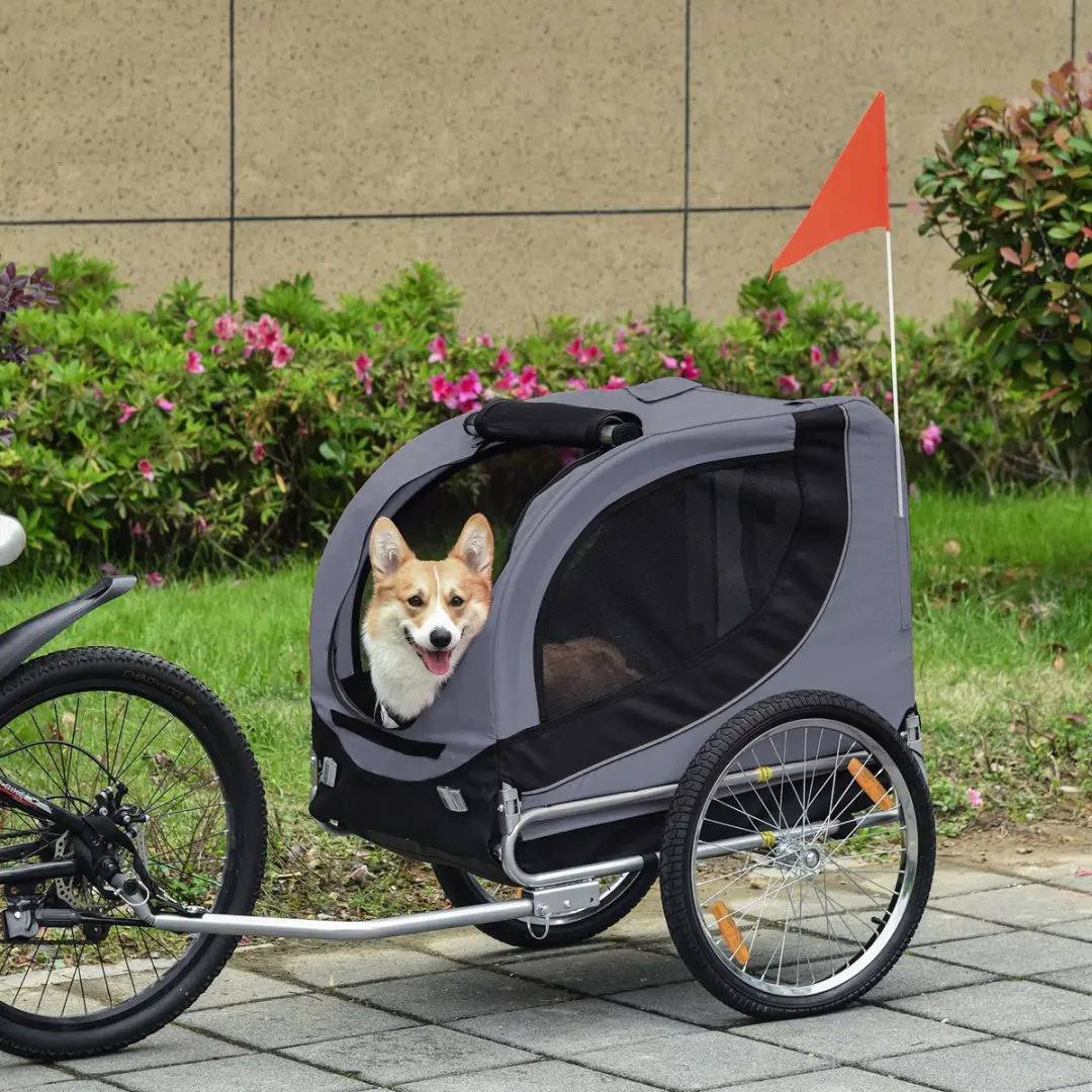 Pawhut Hondenkar Fietskar - D00-050 Grijs