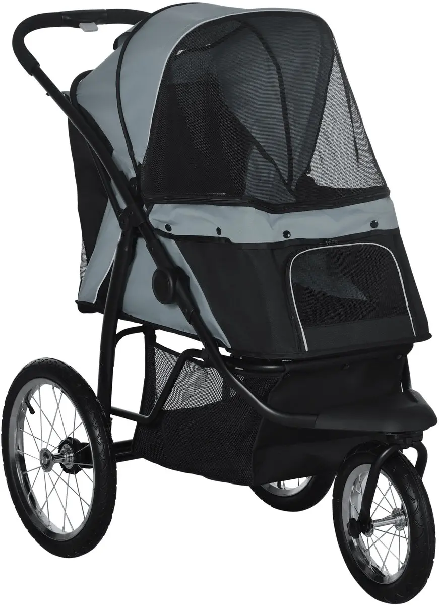 Pawhut Hondenbuggy 3-Wiel Grijs