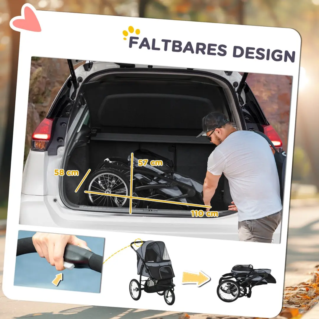 Pawhut Hondenbuggy 3-Wiel Grijs - Inklapbaar tot 20 kg