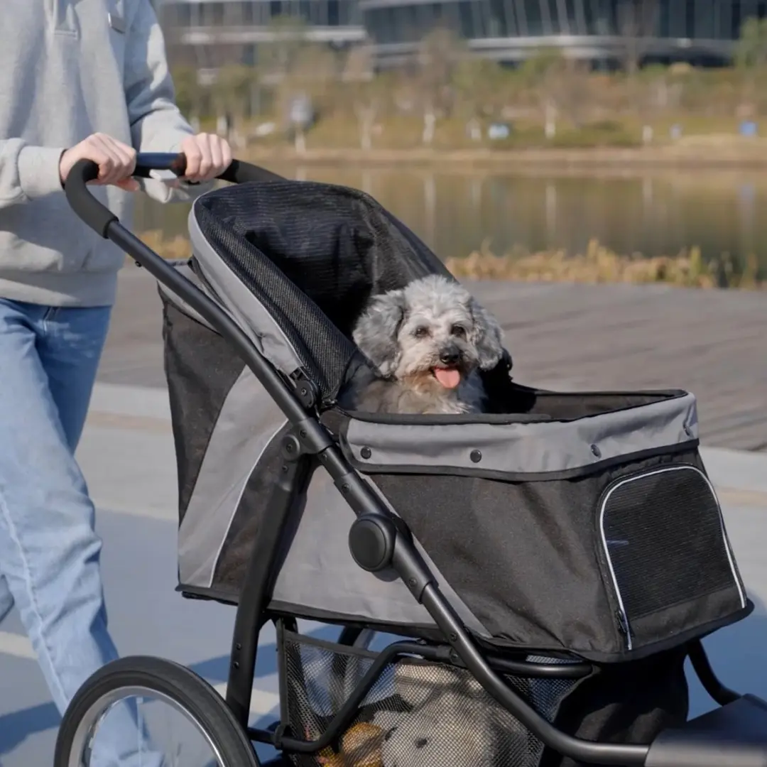 Pawhut Hondenbuggy 3-Wiel Grijs - Inklapbaar tot 20 kg