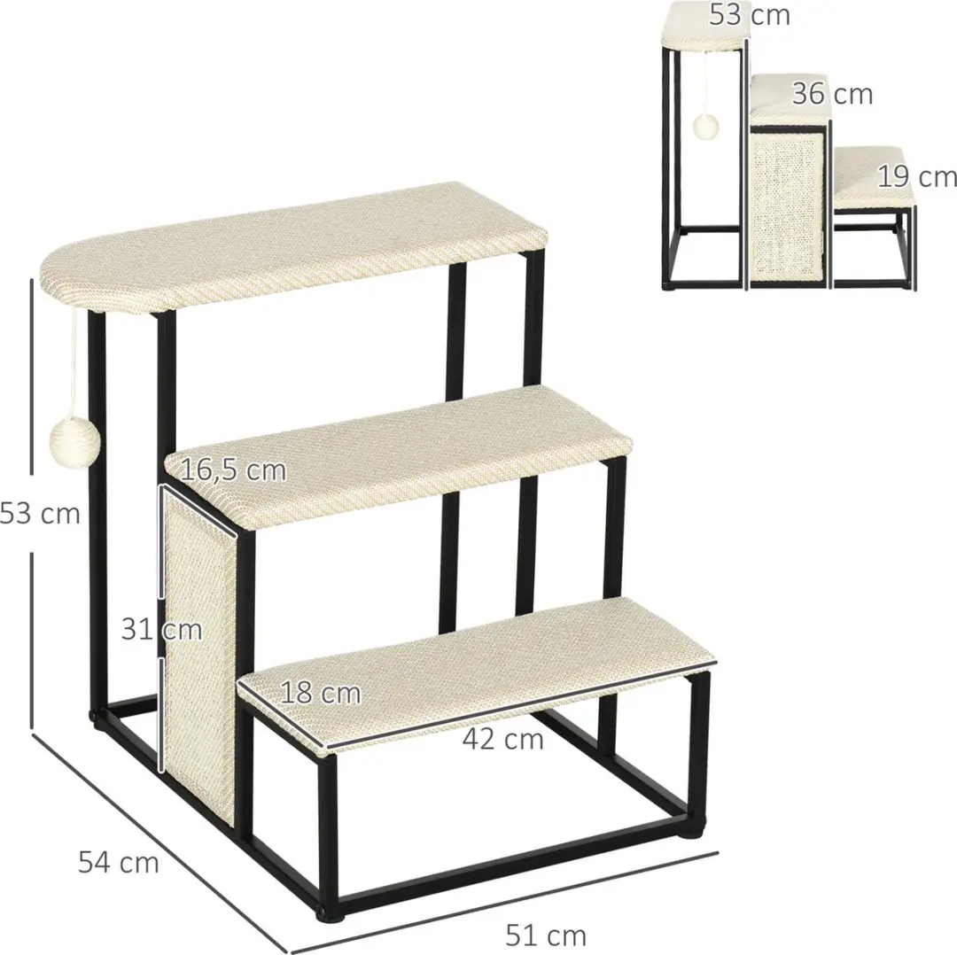 Pawhut Haustiertreppe D06-156V01 - met Kratzbrett - Zwart/Wit