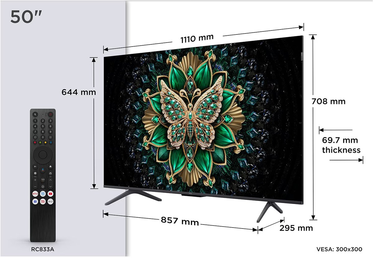 TCL 50C61K | 50 4K Ultra HD QD-MiniLED | 120Hz | Google TV | Dolby Vision | HDMI 2.1 | Smart TV