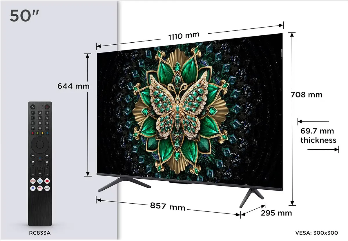 TCL 50C61K 50 4K QD-MiniLED Smart TV - 120Hz - Metallic