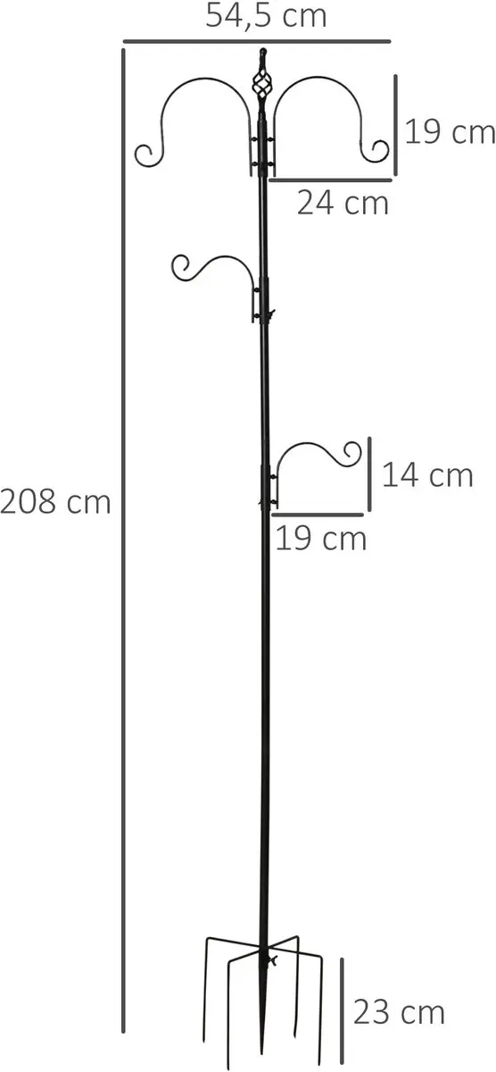 Pawhut Vogelvoederstation 208cm - 4 Haken - Staal - Zwart