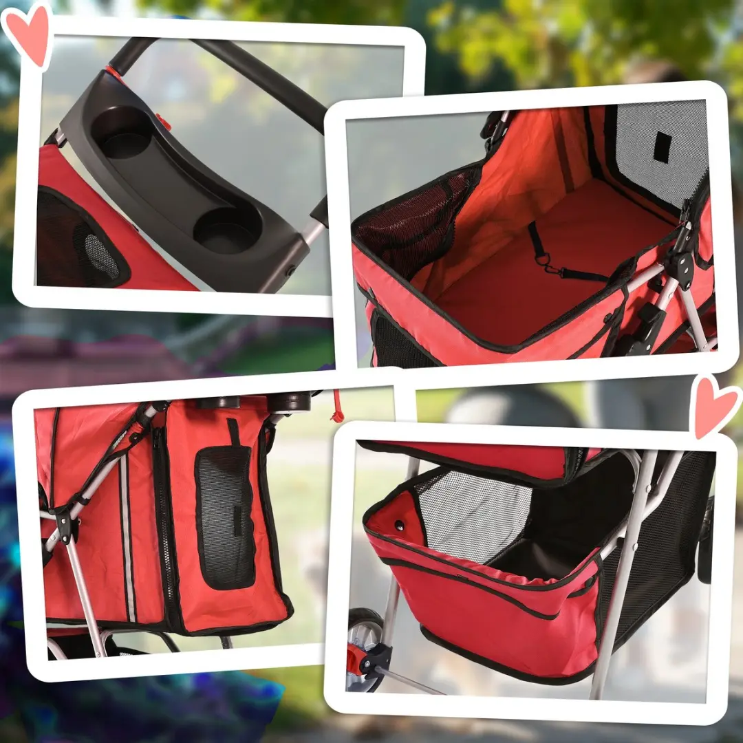 Pawhut Hondenwagen 3/4 Wielen - Rood