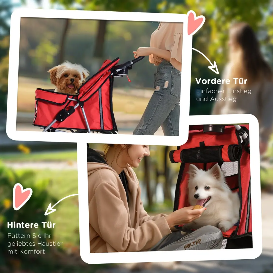 Pawhut Hondenwagen 3/4 Wielen - Rood