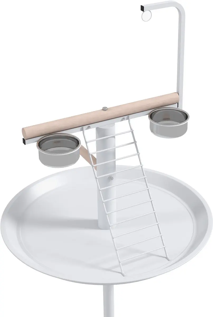Pawhut Vogelstandaard Staal & Grenenhout Ø60cm x 138cm - Wit - afbeelding 6 van 6