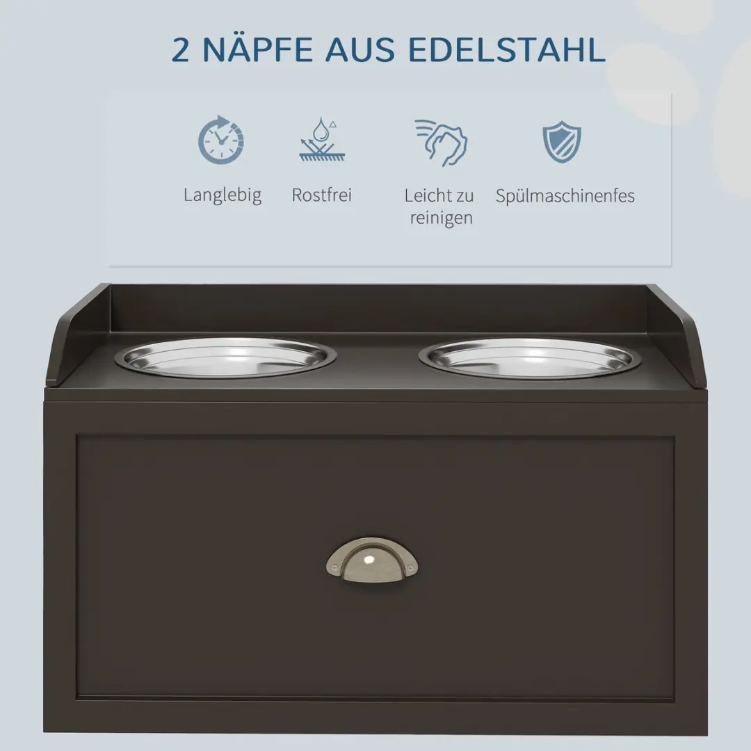 Pawhut Hondenvoerbakkenstation 2x2L - Edelstalen bakken - 24cm - Bruin