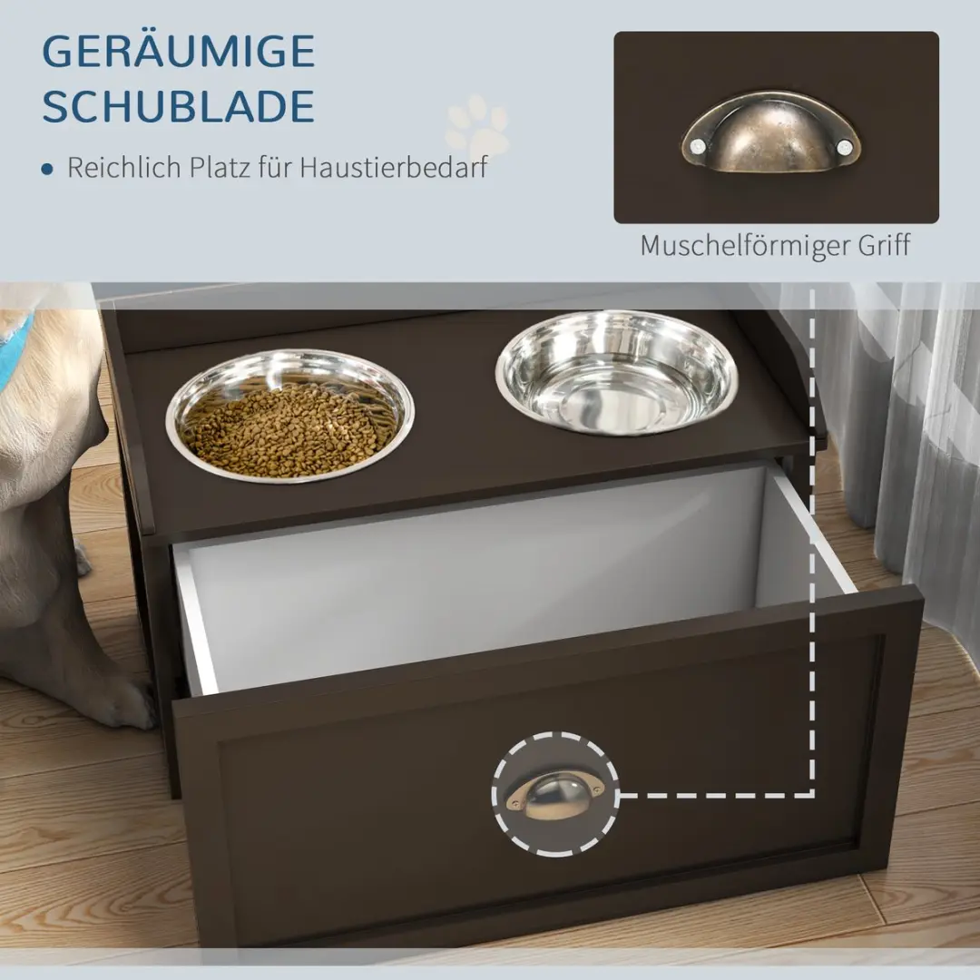 Pawhut Hondenvoerbakkenstation 2x2L - Edelstalen bakken - 24cm - Bruin - afbeelding 6 van 6