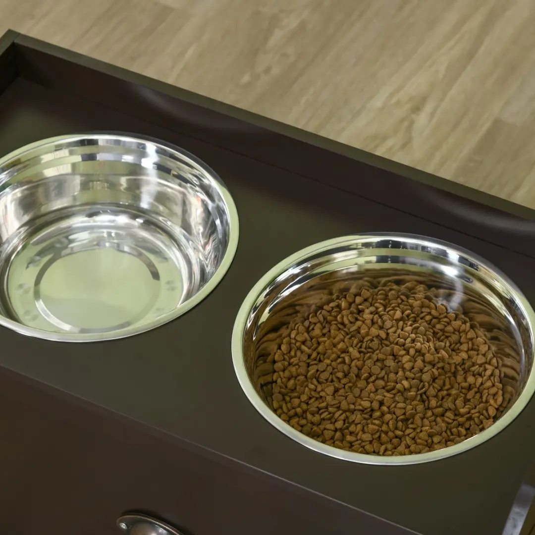 Pawhut Hondenvoerbakkenstation 2x2L - Edelstalen bakken - 24cm - Bruin