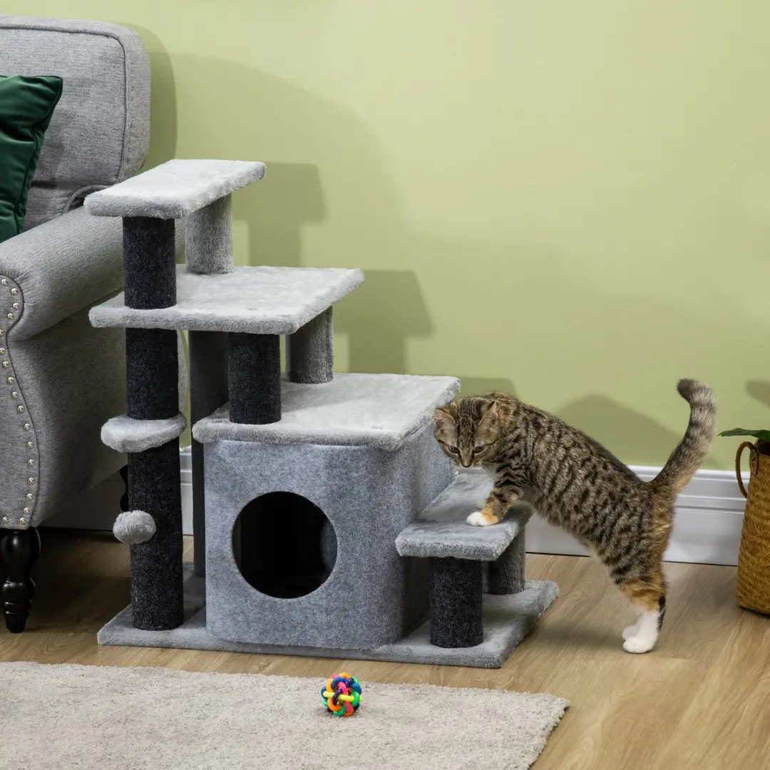 Pawhut Haustiertreppe D06-160V00 - Huisdierentrap met slaaphok - Zwart/Grijs