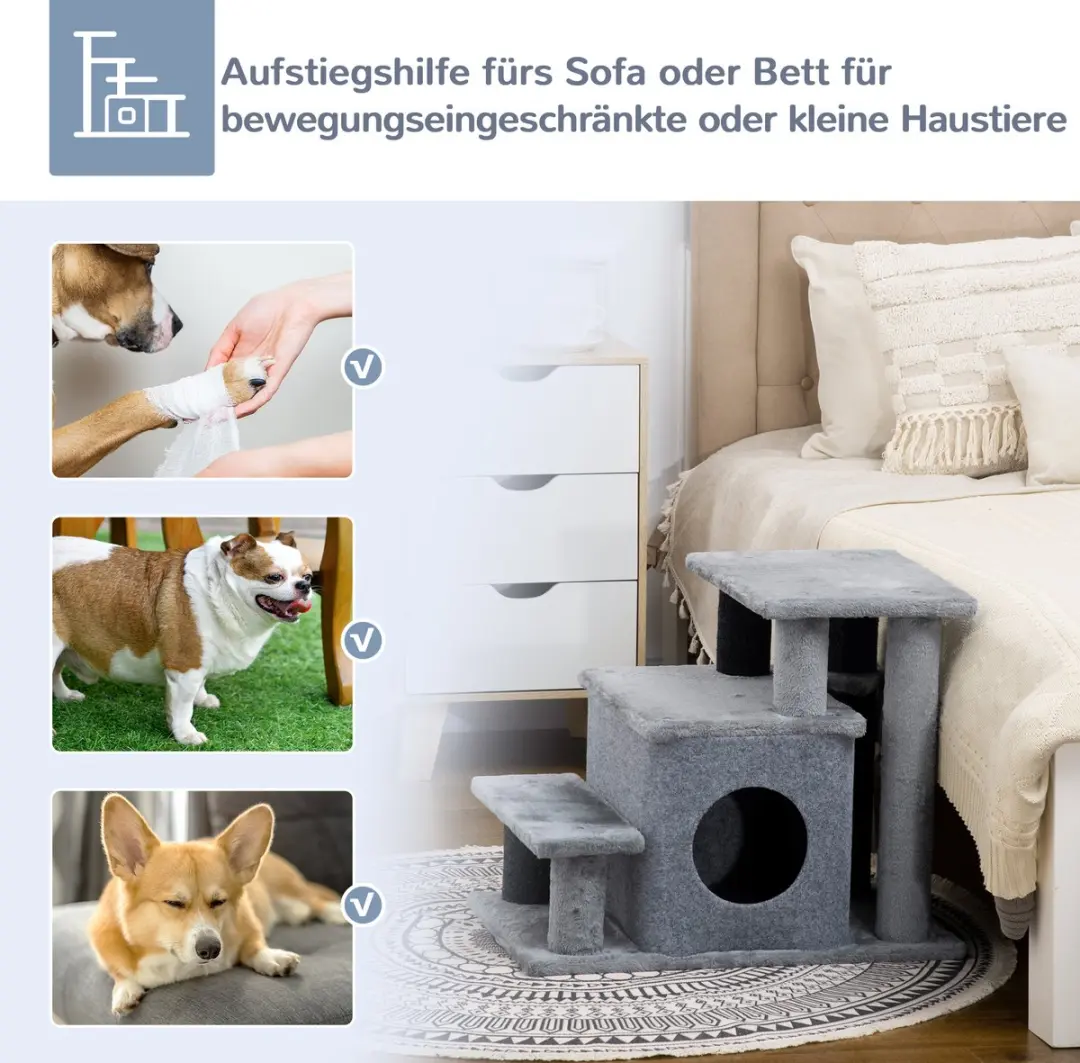 Pawhut Haustiertreppe D06-160V00 - Huisdierentrap met slaaphok - Zwart/Grijs