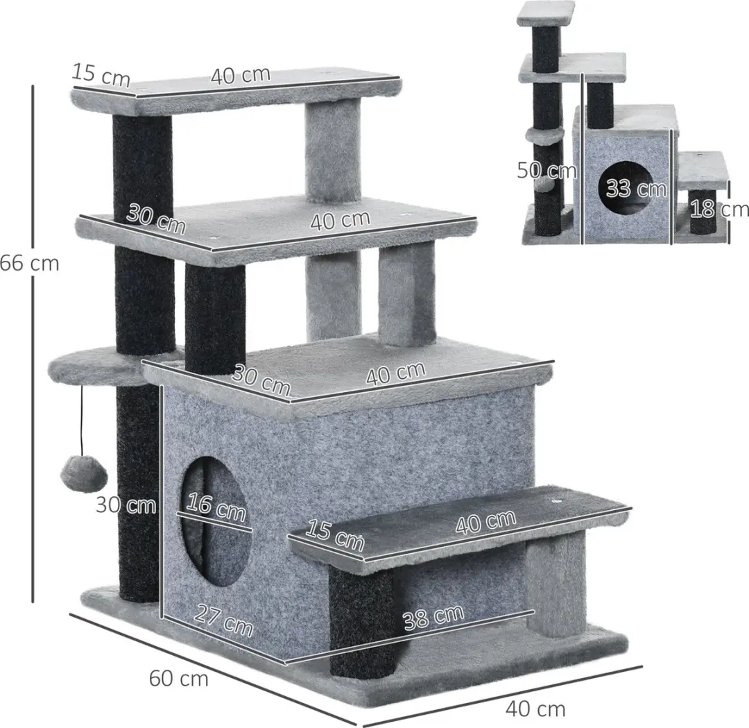Pawhut Haustiertreppe D06-160V00 - Huisdierentrap met slaaphok - Zwart/Grijs