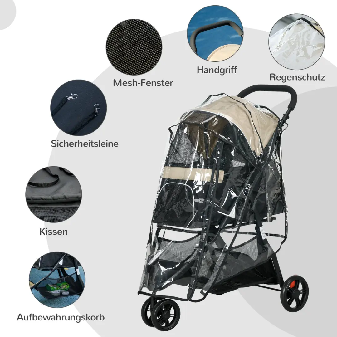 Pawhut 2-in-1 Hondenbuggy Khaki - tot 10kg - inklapbaar