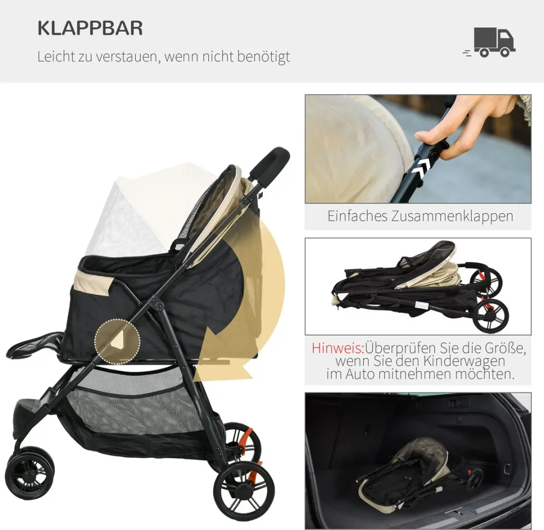 Pawhut 2-in-1 Hondenbuggy Khaki - tot 10kg - inklapbaar