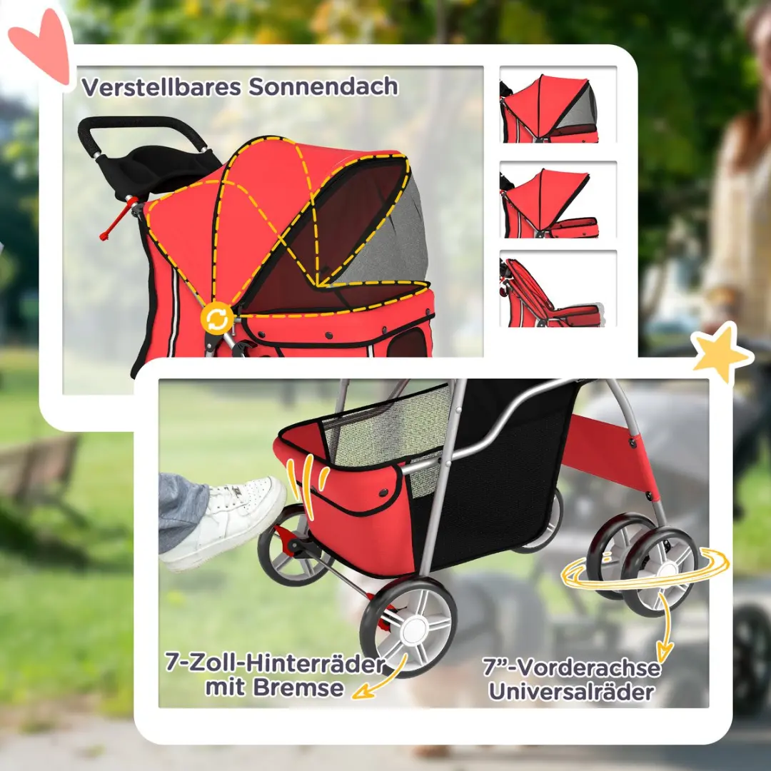 Pawhut Huisdierenwagen - 77L x 44B x 102H cm - Rood
