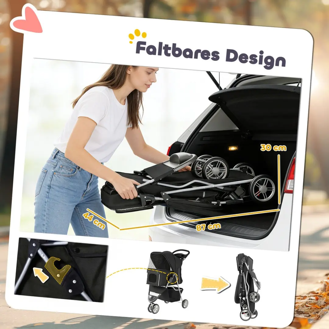 Pawhut Huisdierbuggy - 77x44x102cm - Zwart