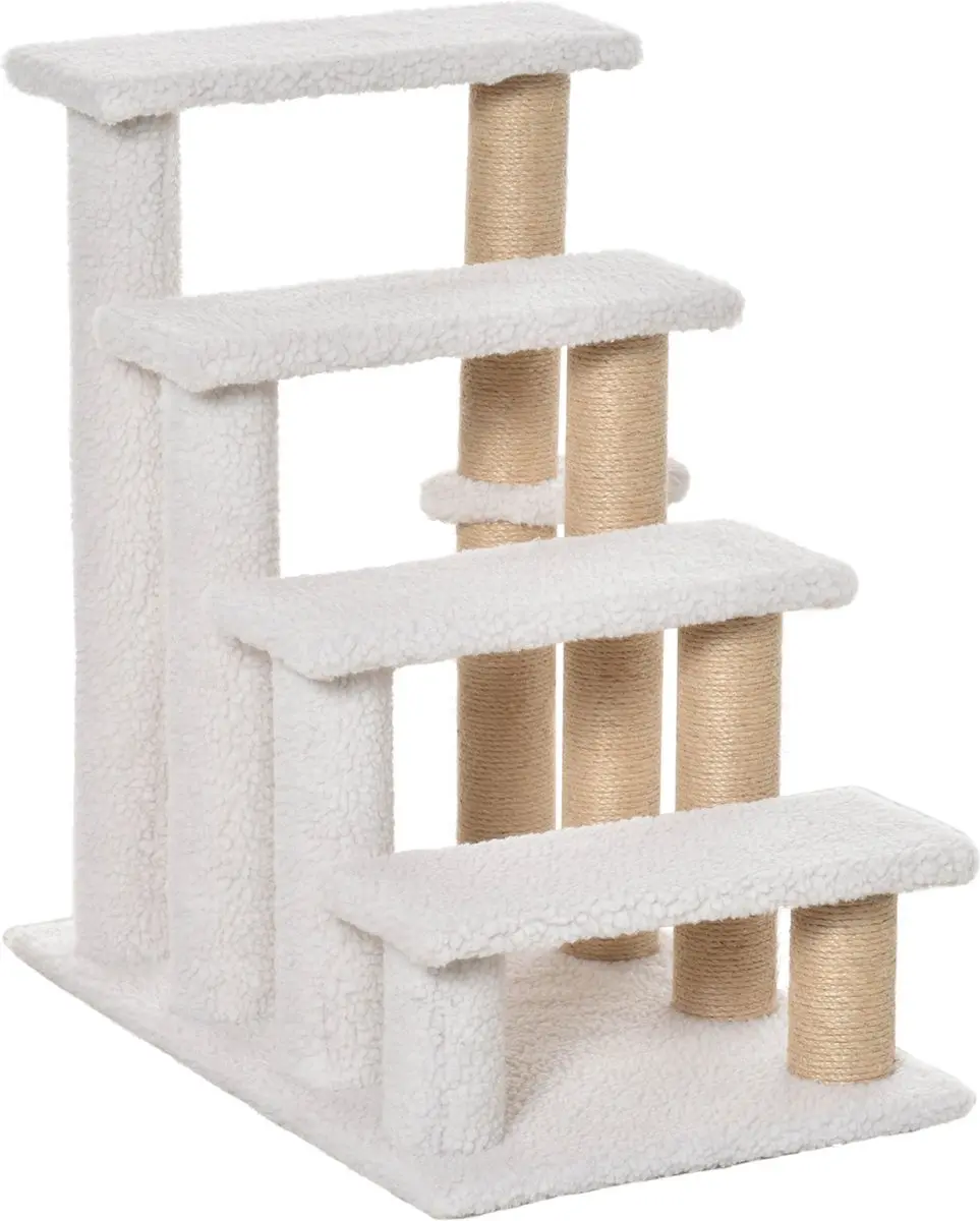 Pawhut Huisdierentrap 4 treden - Krabpaal & Pluche - Wit