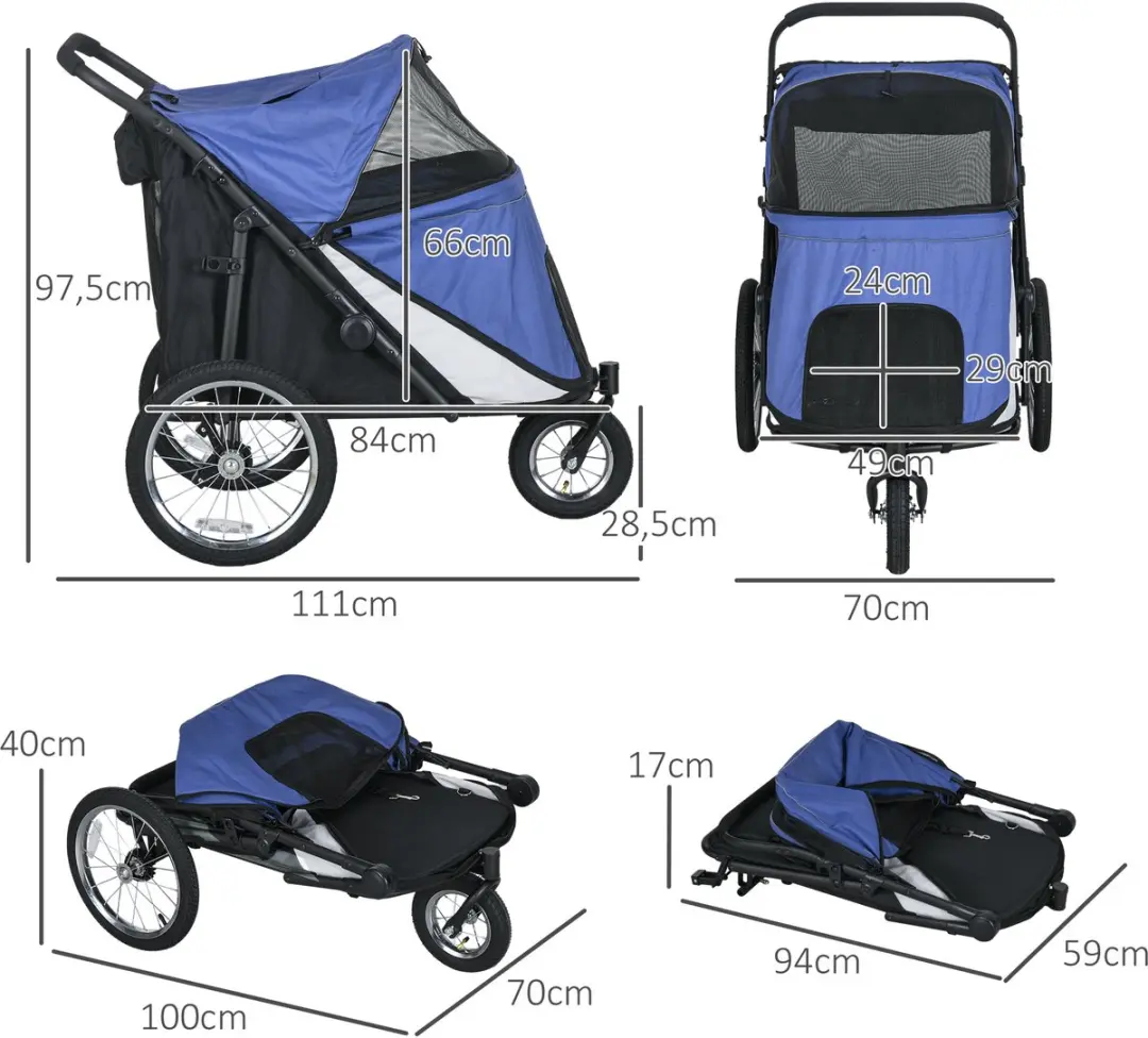 Pawhut Hundewagen Blau - 30kg - Klapbaar met netvensters