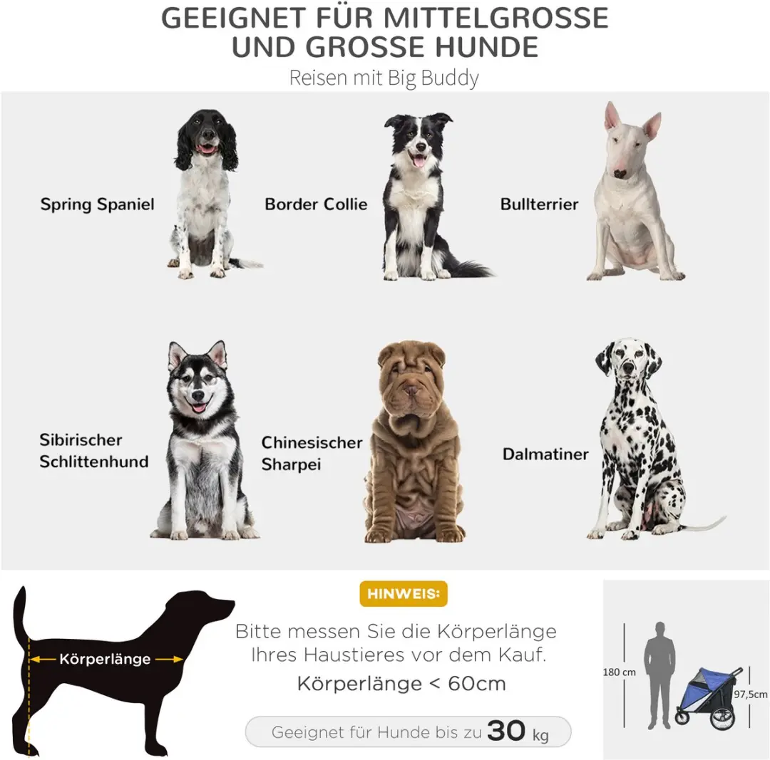 Pawhut Hundewagen Blau - 30kg - Klapbaar met netvensters