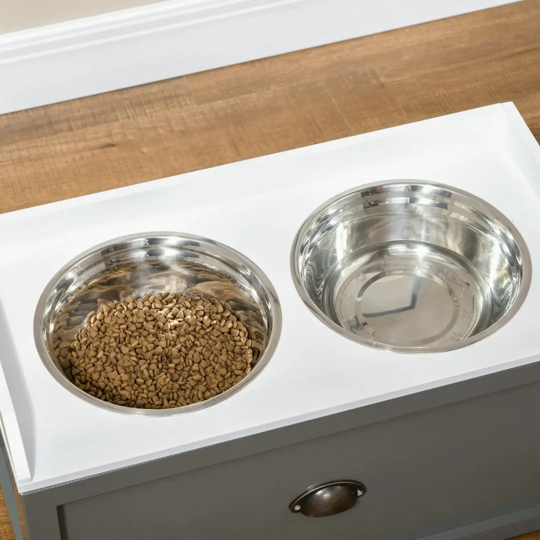 Pawhut Verhoogd Kattenvoerbakje met Lade - 24cm - Grijs