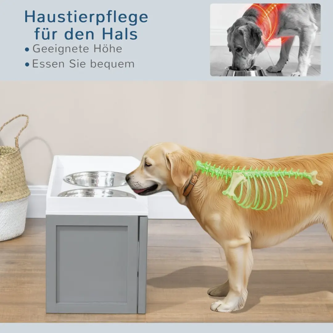 Pawhut Verhoogd Kattenvoerbakje met Lade - 24cm - Grijs