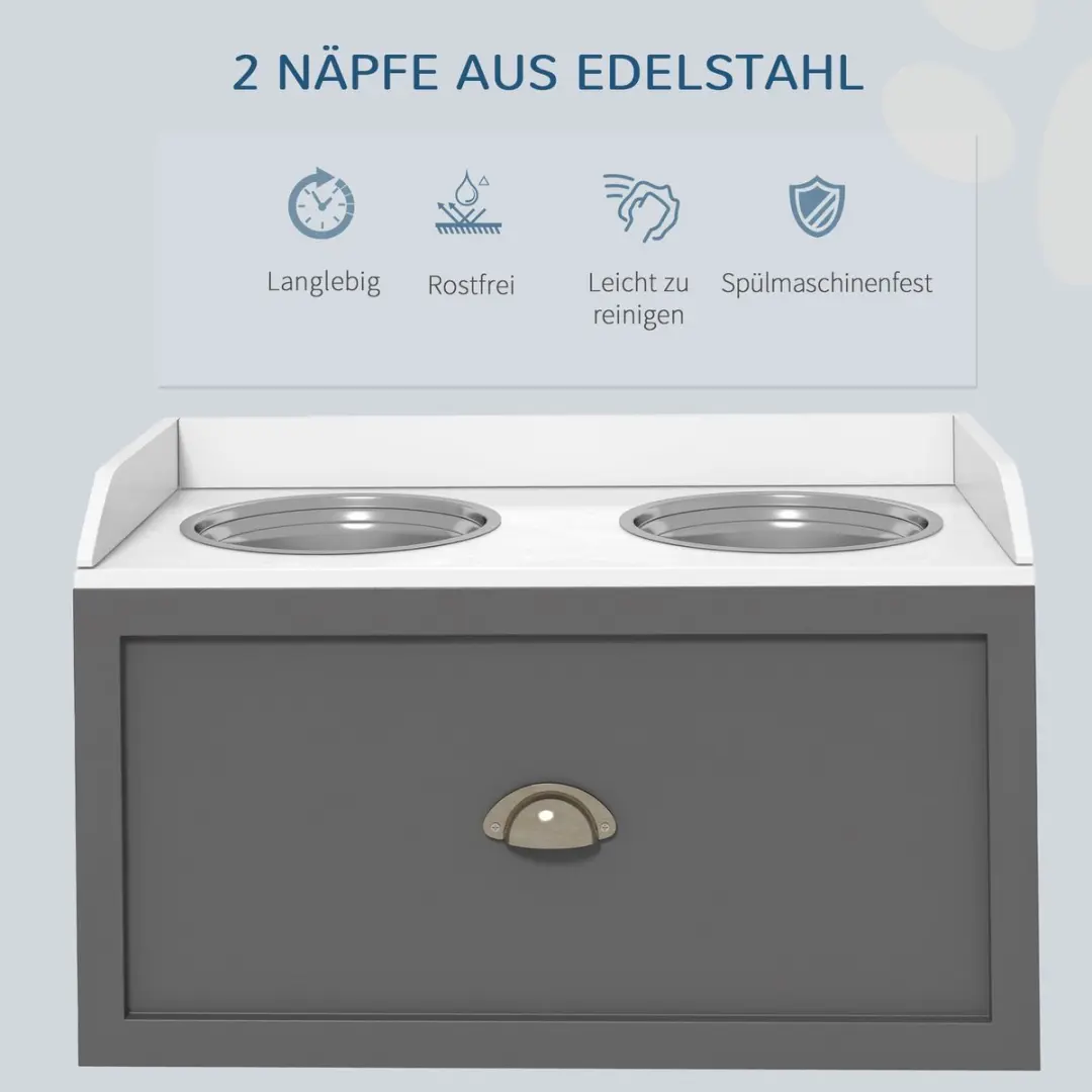 Pawhut Verhoogd Kattenvoerbakje met Lade - 24cm - Grijs - afbeelding 6 van 6