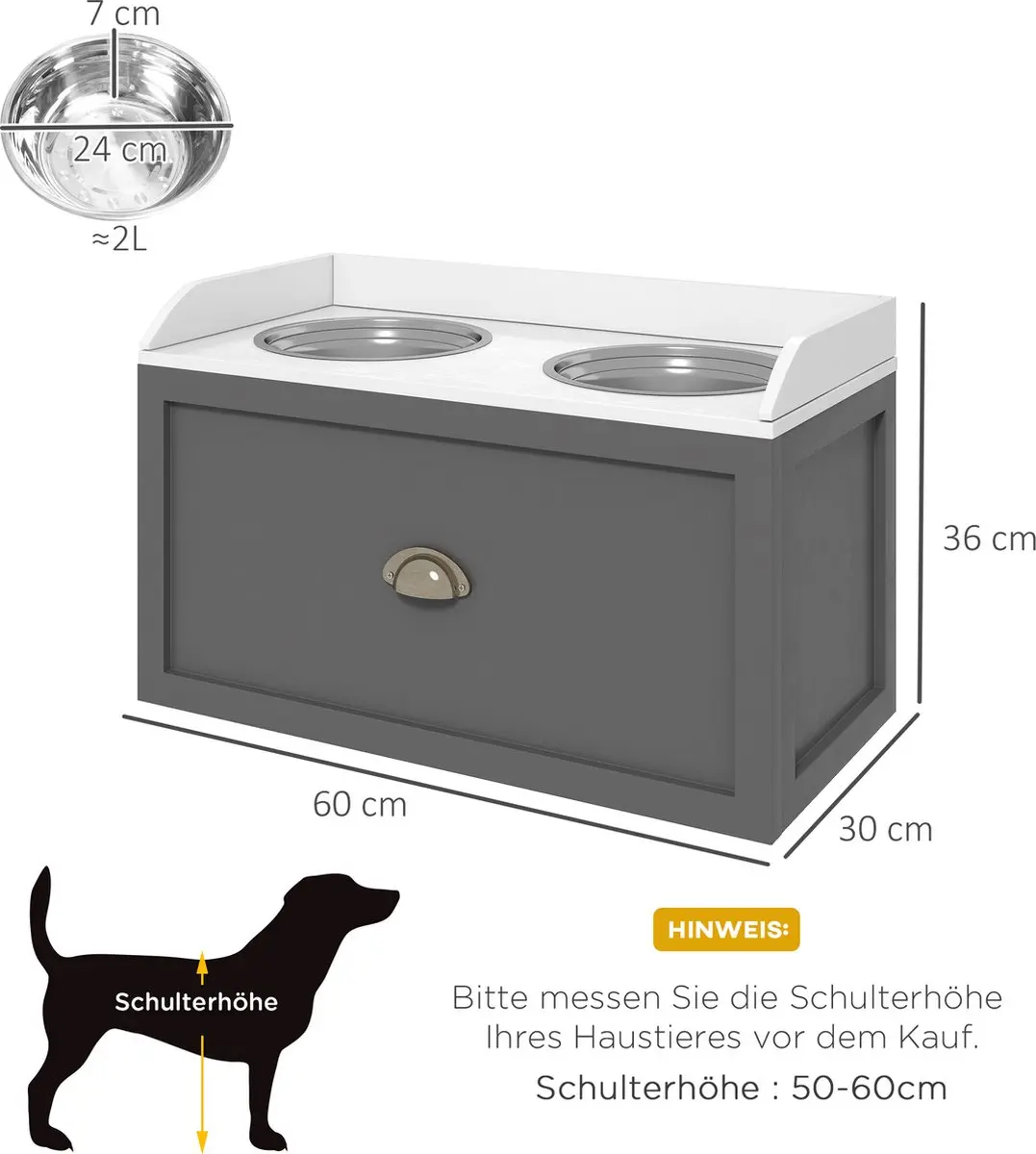 Pawhut Verhoogd Kattenvoerbakje met Lade - 24cm - Grijs