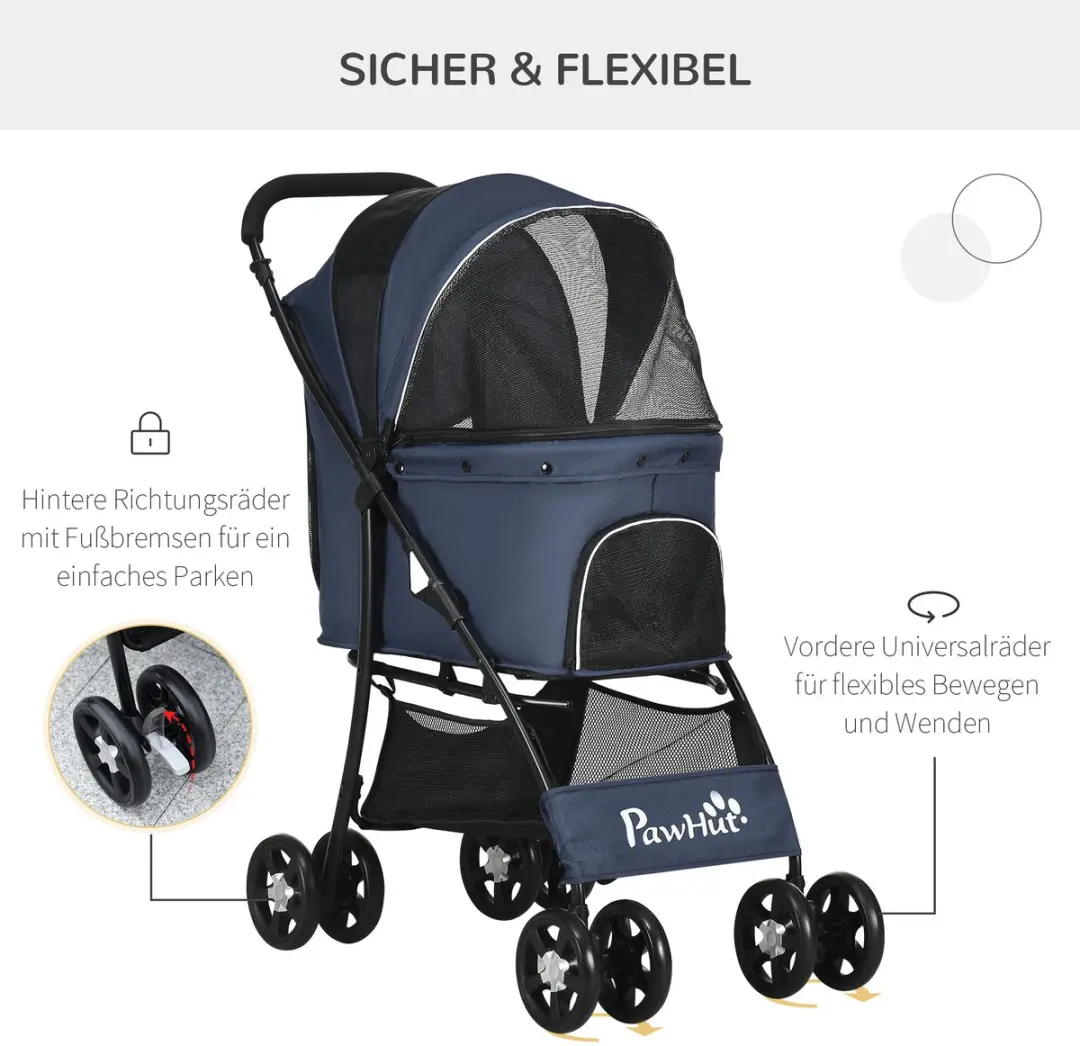 Pawhut Hundetrolley Marineblau - 600D Oxford - inkl. Kussen
