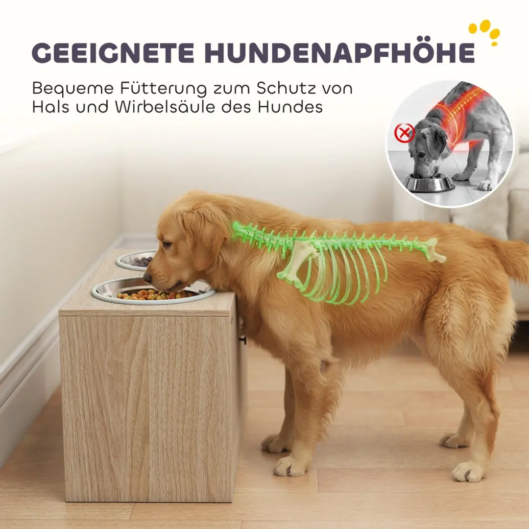 Pawhut Hondenvoerstation Eiken - 60L x 30B x 35,5H cm - afbeelding 6 van 6