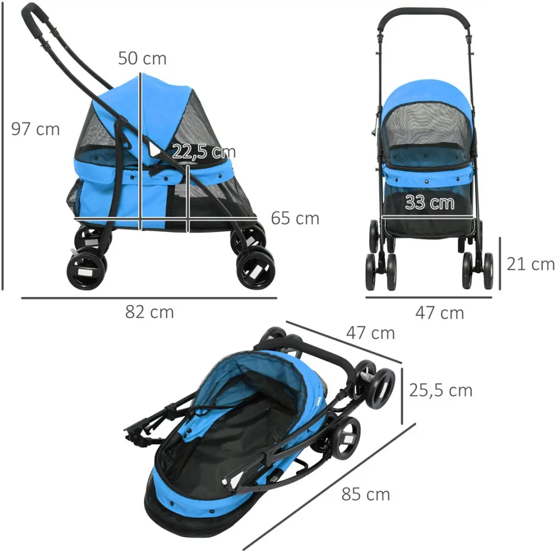 Pawhut Hundebuggy Blau - Tot 10 kg - Kattenwagen met Meshvenster