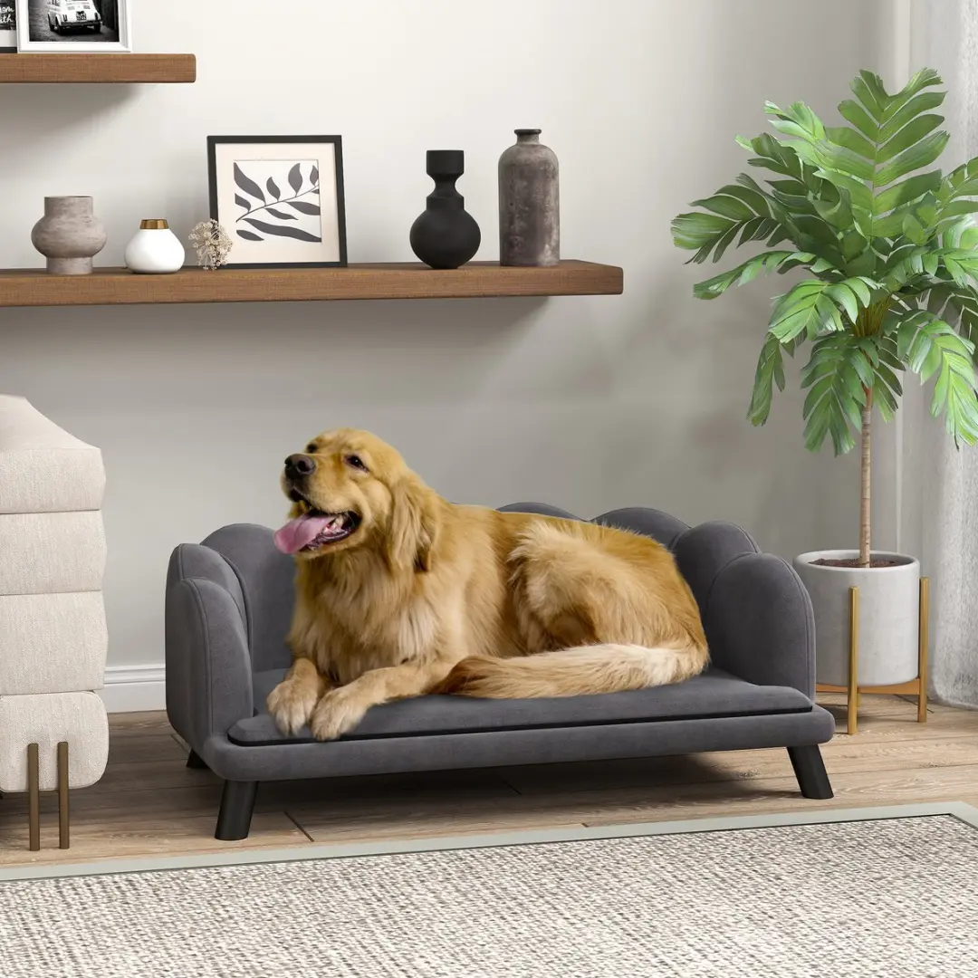 Pawhut Hondenbank met Rugleuning - Zachte Bekleding Grijs