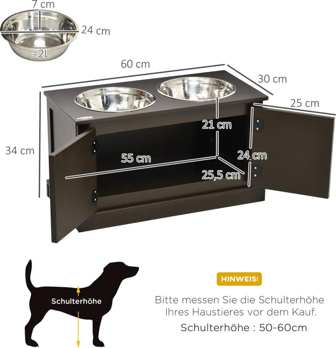 Pawhut Verhoogde Voerbak D08-035V00 - 24cm - Bruin