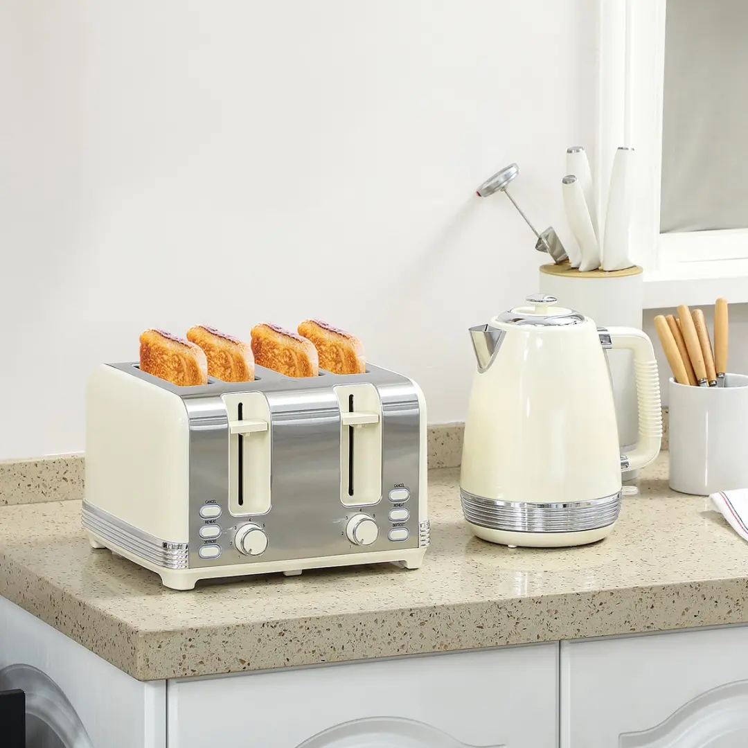 Homcom Waterkoker & Broodrooster Set 2200W - 7 Programma's - Crème