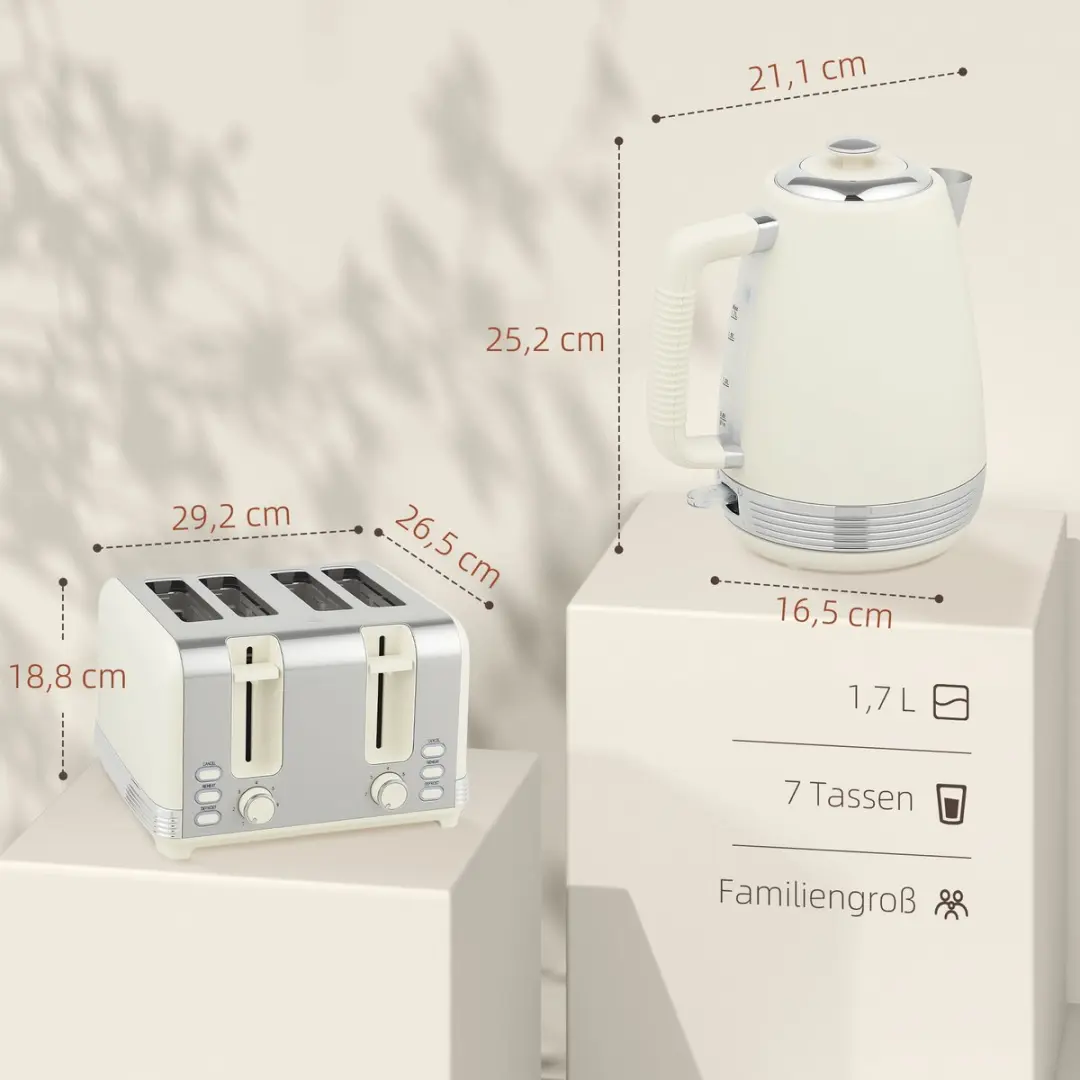 Homcom Waterkoker & Broodrooster Set 2200W - 7 Programma's - Crème