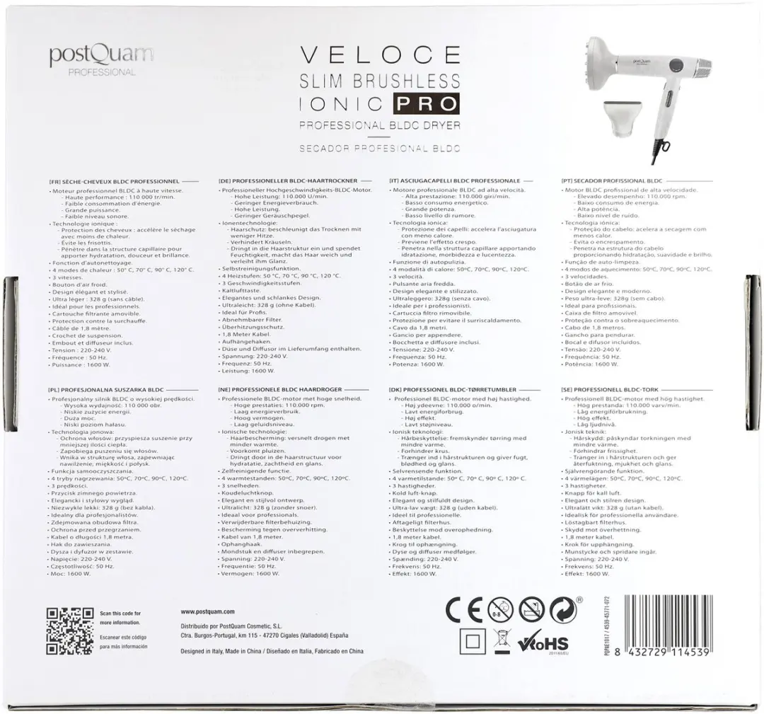 Postquam Veloce Slim BLDC Ionic Pro Haardroger 110.000 RPM
