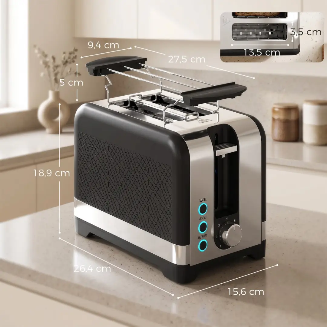 Homcom 2-slice Toaster 930W - Zwart