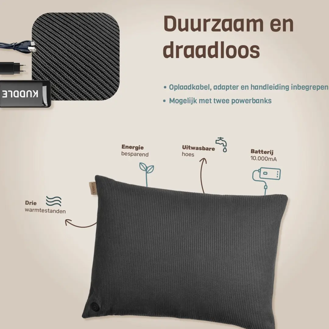 Kuddle Warmtekussen Oplaadbaar 45x60cm - Cozy Grey