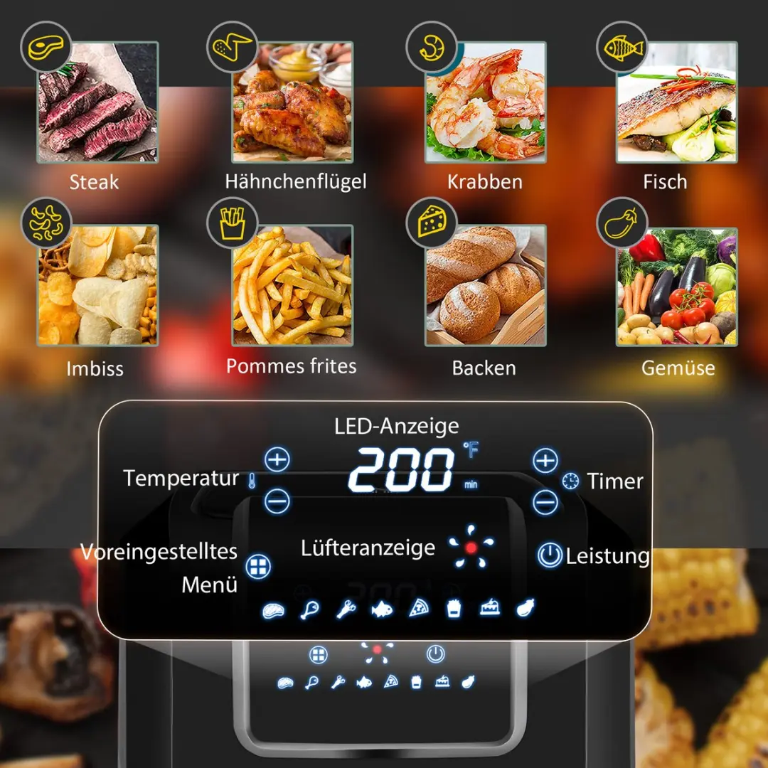 Homcom Heißluftfritteuse 1700W 36,5L - 8 Programma's - 1300g