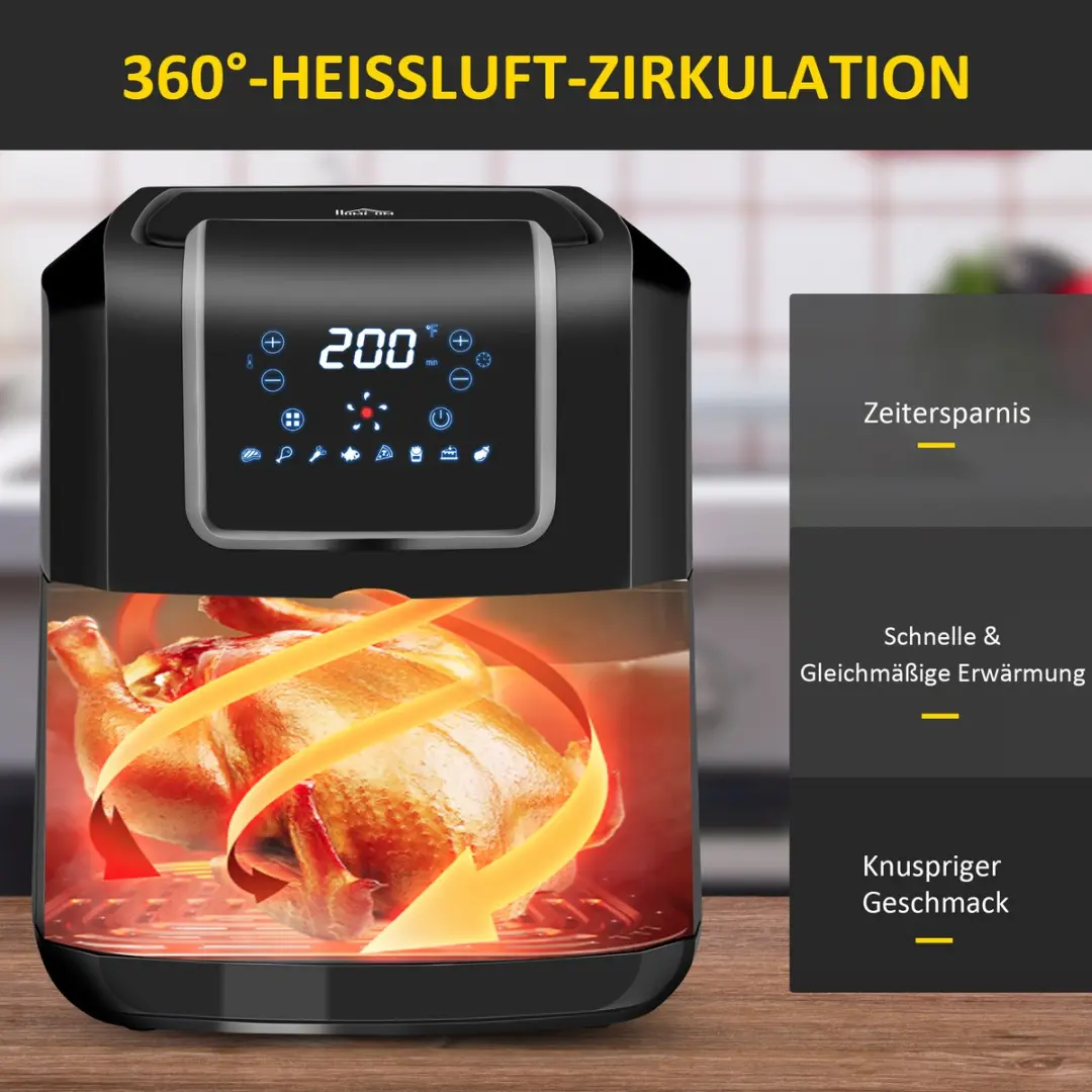 Homcom Heißluftfritteuse 1700W 36,5L - 8 Programma's - 1300g
