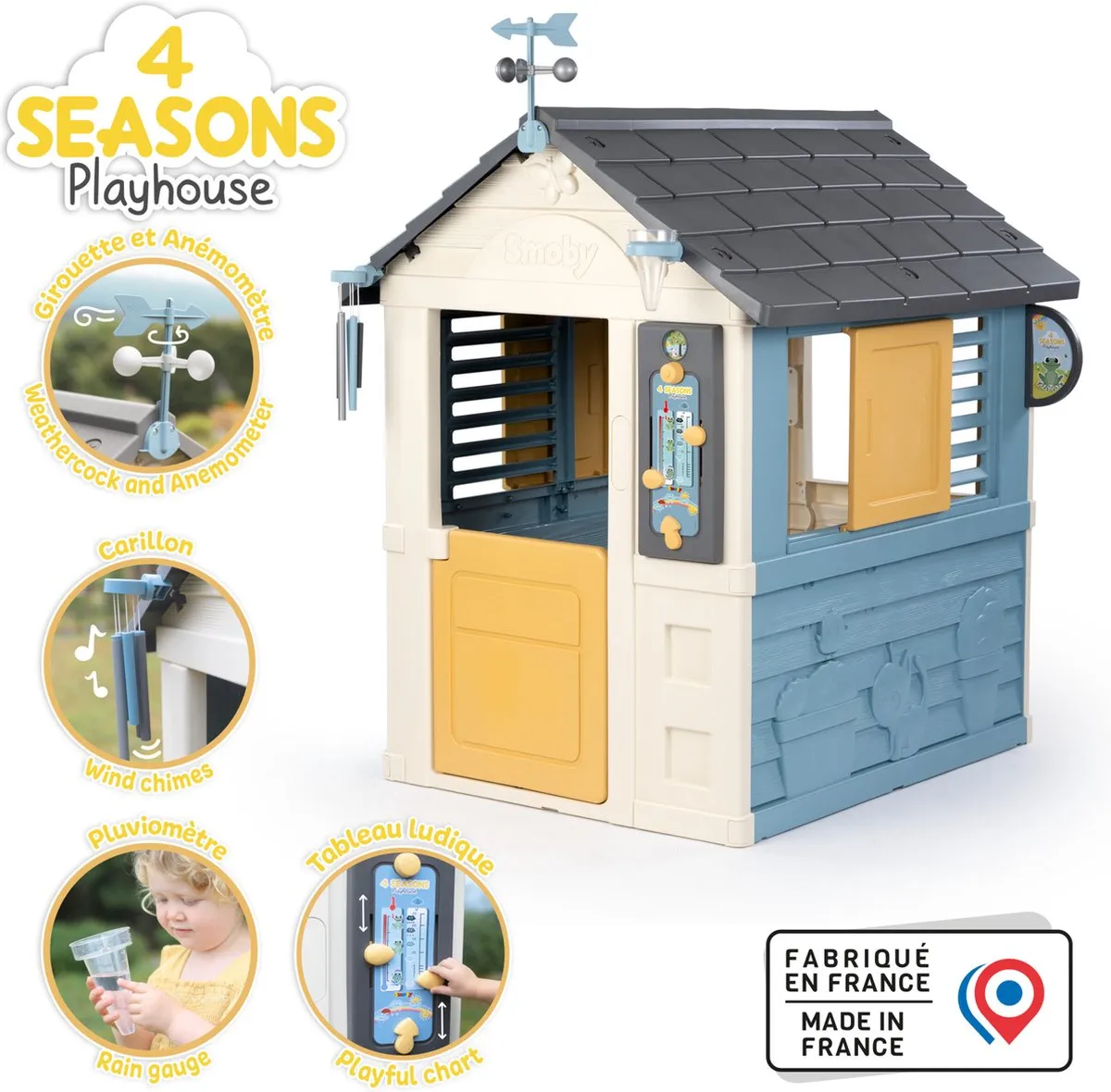 Smoby 4 Seasons Playhouse 7600810731 Speelhuis - Windmeter/Regenmeter - Wit/Blauw/Grijs/Geel - afbeelding 6 van 6